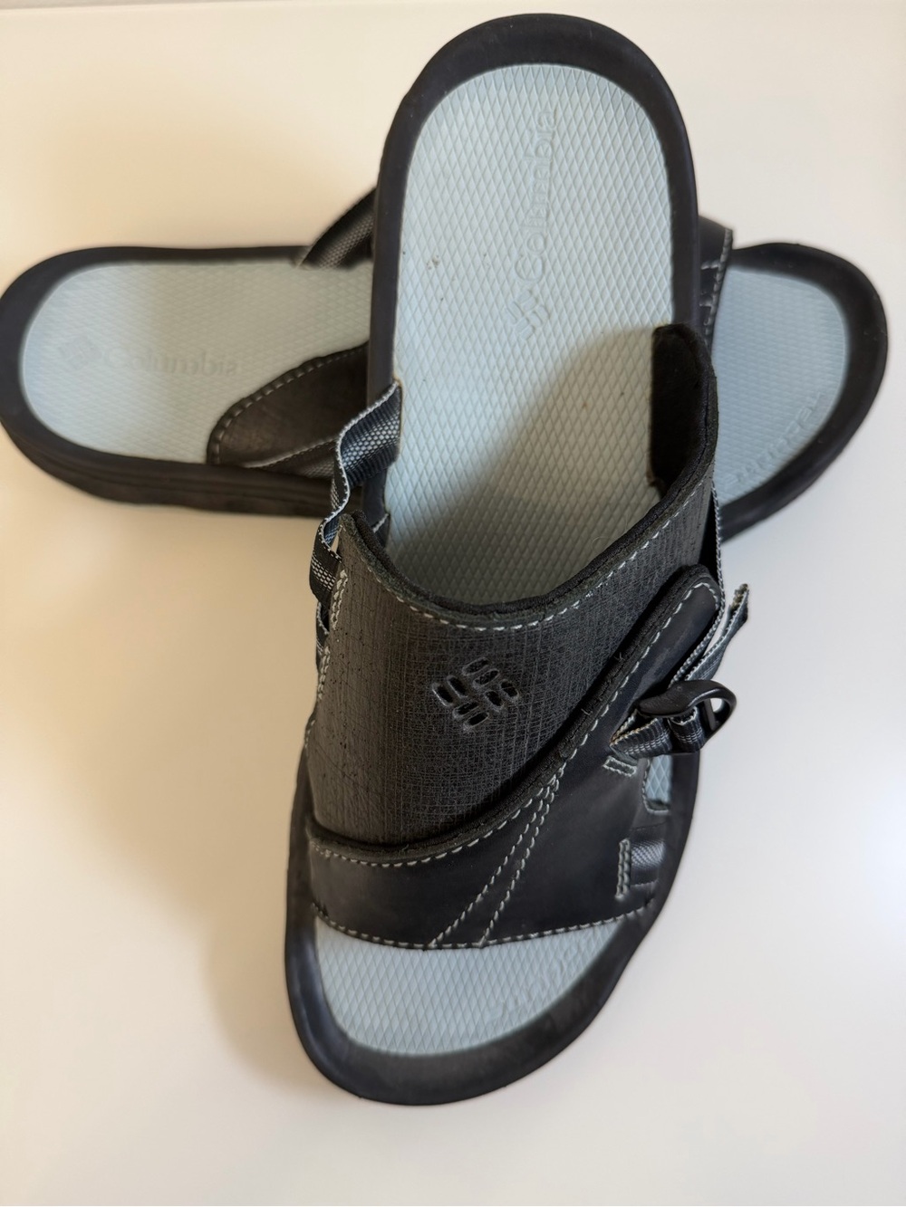 Columbia Black Slides with Light Blue Footbed Sandals Size 9